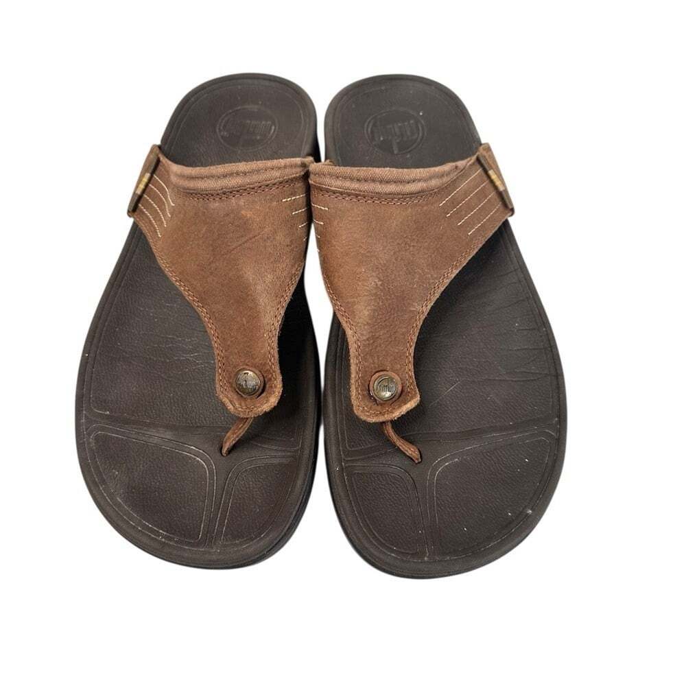FitFlop DASS Leather Thong Sandals Brown Comfort Support Casual Summer Men 11